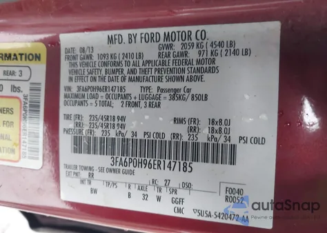 2014 Ford Fusion Se from USA, damaged, VIN 3FA6P0H96ER147185